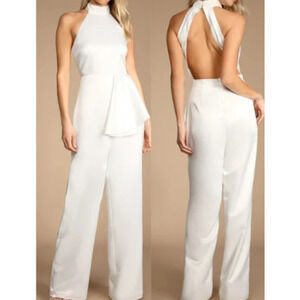 LULU'S S Ivory Lifetime of Romance Backless Sleeveless Wide-Leg Jumpsuit B170